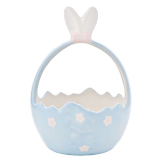 سلة سيراميك زرقاء بيد على شكل أذني أرنب مزينة بنقوش زهور سلة سيراميك زرقاء بيد على شكل أذني أرنب مزينة بنقوش زهور