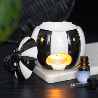 Black and White Striped Pumpkin Ceramic Oil Burner