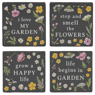 طقم من 4 قواعد أكواب حجرية مربعة – بتصميم الحديقة طقم من 4 قواعد أكواب حجرية مربعة – بتصميم الحديقة