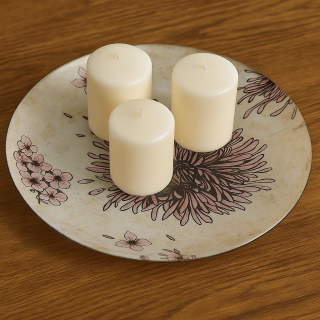 صحن زجاجي دائري كبير بتصميم زهري وردي