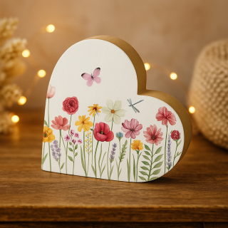 قلب خشبي أبيض مزخرف بالزهور قلب خشبي أبيض مزخرف بالزهور