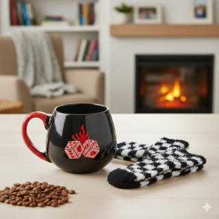 Black Dice Mug and Socks Set - Flaming Dice & Checkerboard