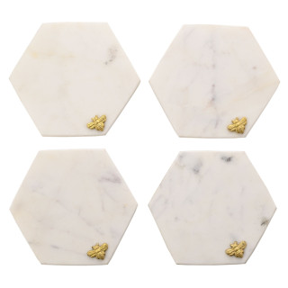 طقم قواعد أكواب رخام أبيض عدد 4 بتصميم سداسي فاخر طقم قواعد أكواب رخام أبيض عدد 4 بتصميم سداسي فاخر