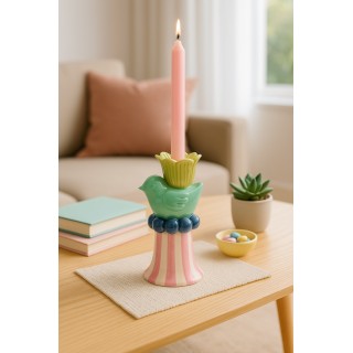 حامل شمع طائر وزهرة خضراء