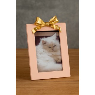 برواز صور وردي ناعم بفيونكة ذهبية - 10×15 سم