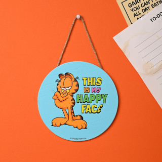 Garfield 'This Is My Happy Face' Wooden Wall Plaque - Blue Garfield 'This Is My Happy Face' Wooden Wall Plaque - Blue