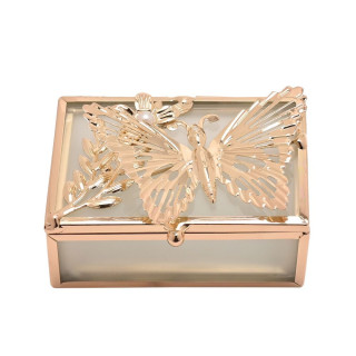 Gold Butterfly Rectangular Glass Jewelry Box Gold Butterfly Rectangular Glass Jewelry Box