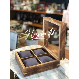 صندوق ساعة خشبي يحمل 4 ساعات
